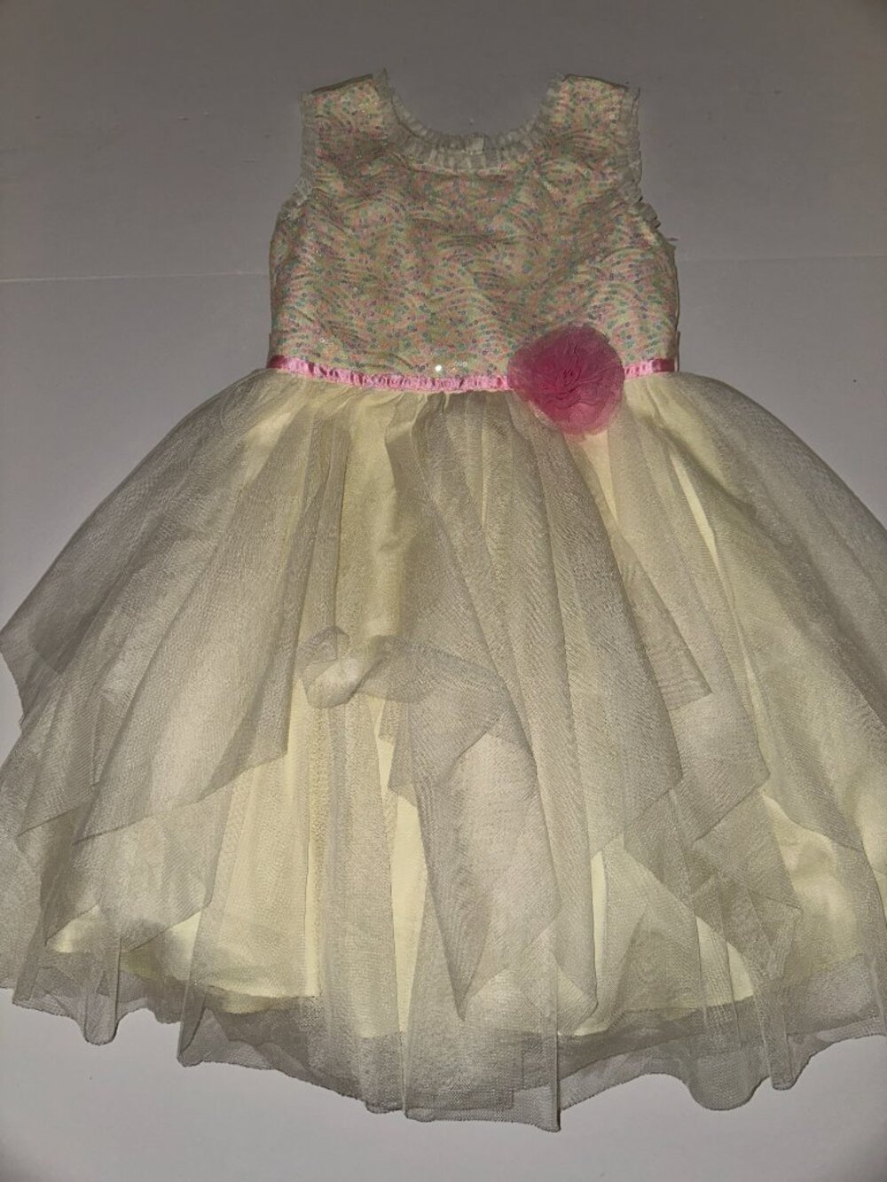 JONA MICHELLE Girls Tulle Formal Sequin CREAMY YELLOW w/pink Dress Size 6 WOW!